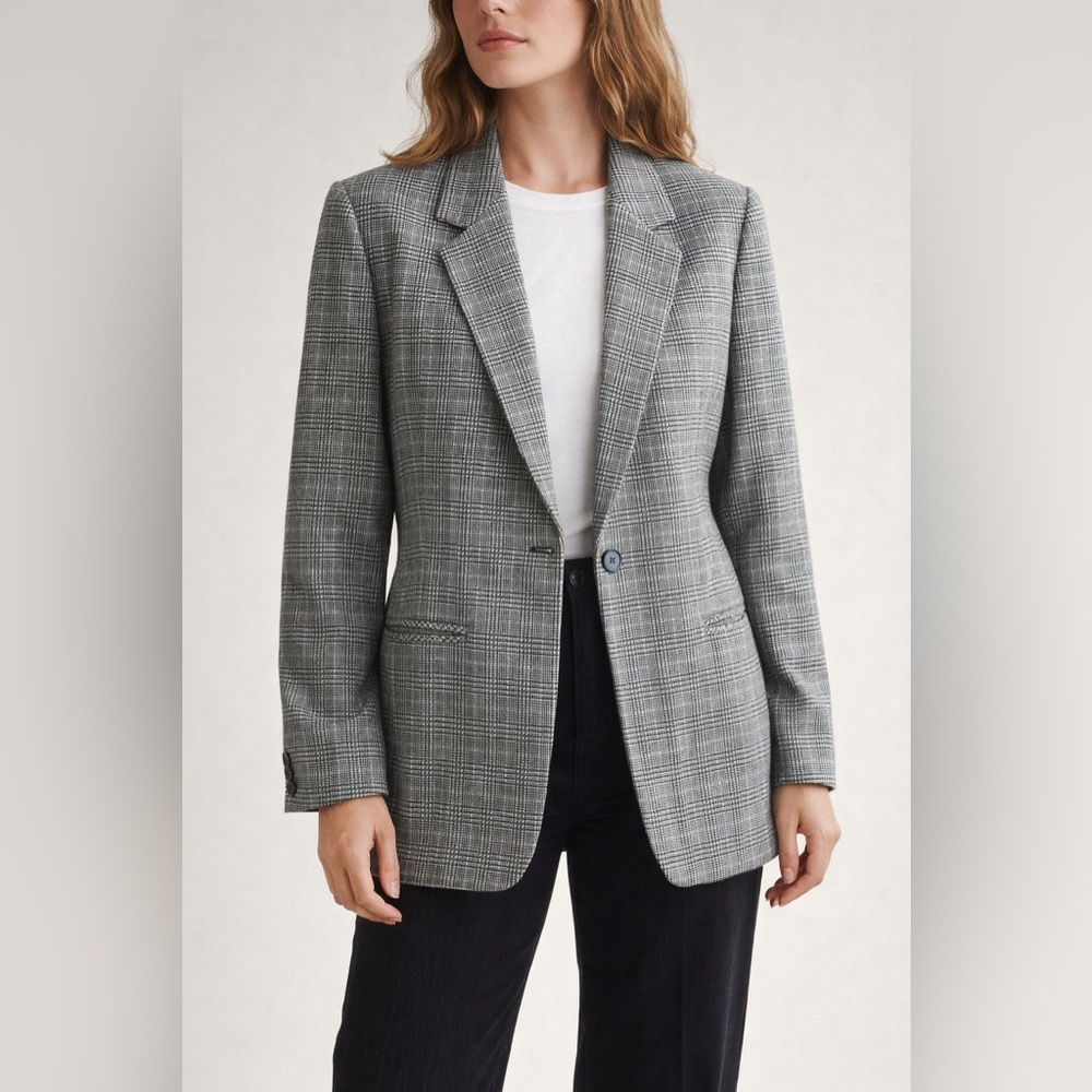Vintage Pendleton Black White Plaid Wool Blazer Size 8 Classic Tailored Jacket